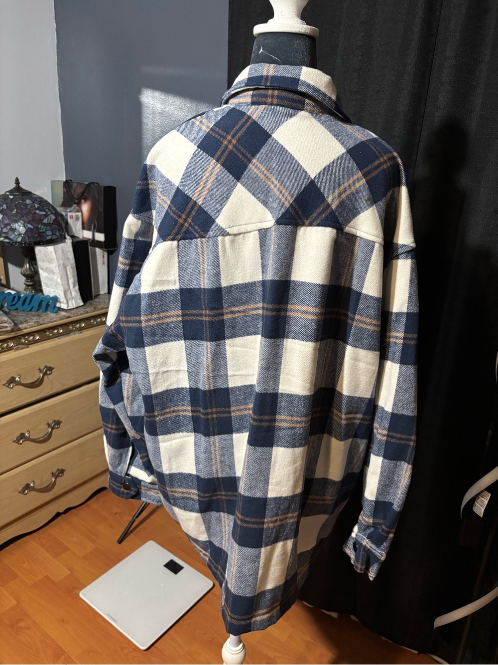 NWT HFX Plaid Button-Front shirt/Jacket in Navy and Cream - Picture 8 of 9